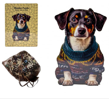Wood Dog with Sweater Puzzle Set – 201 Pieces