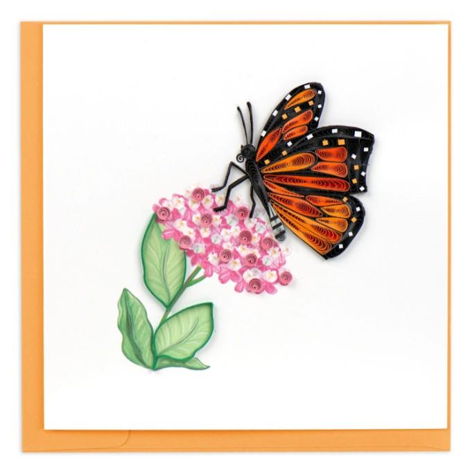 Handmade Quilled Monarch & Milkweed Card – 6x6 Blank Greeting Card