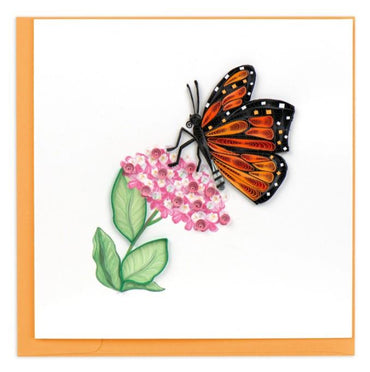 Handmade Quilled Monarch & Milkweed Card – 6x6 Blank Greeting Card