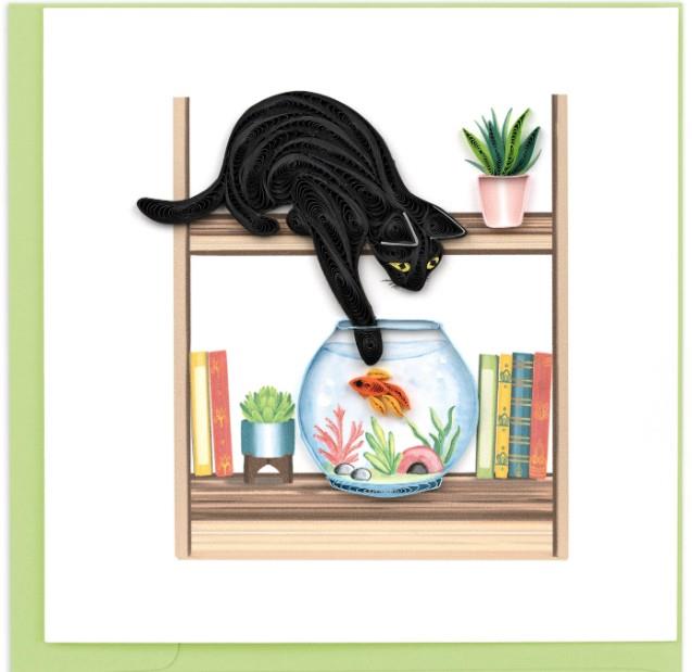 Handmade Quilled Mischievous Cat Greeting Card – 6x6 Keepsake Card