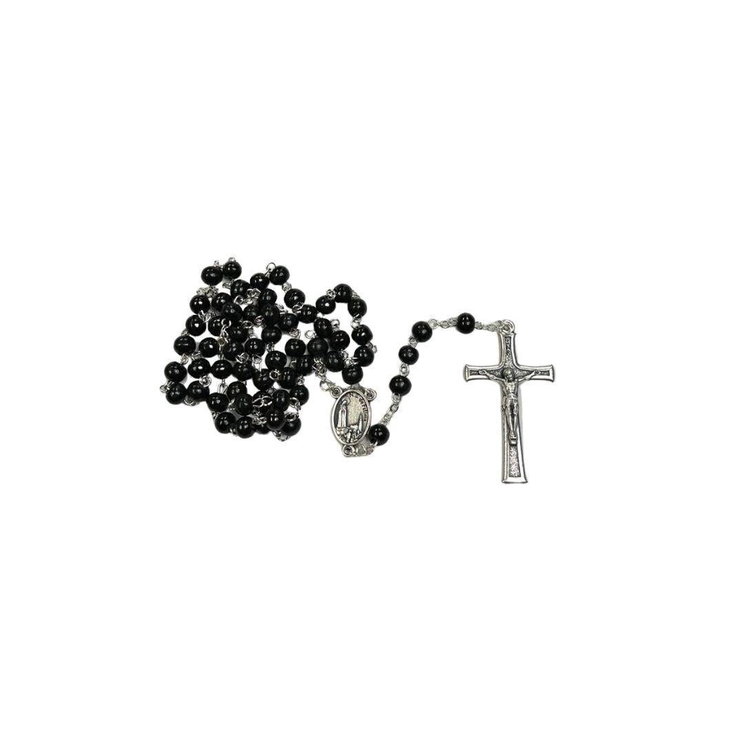 Black Wood Rosary – Silver Crucifix