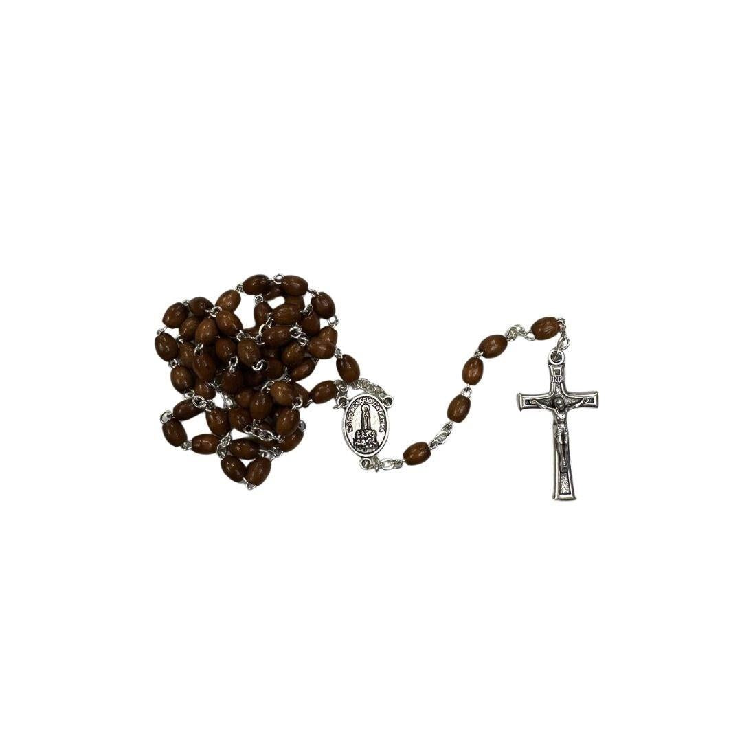 Brown Wood Rosary – Silver Crucifix