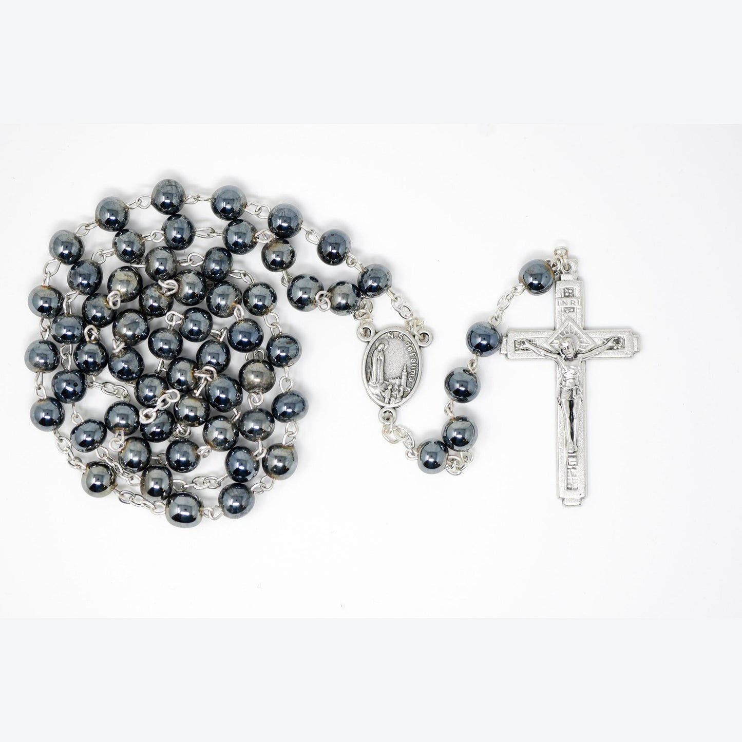 Hematite Rosary – Silver Crucifix