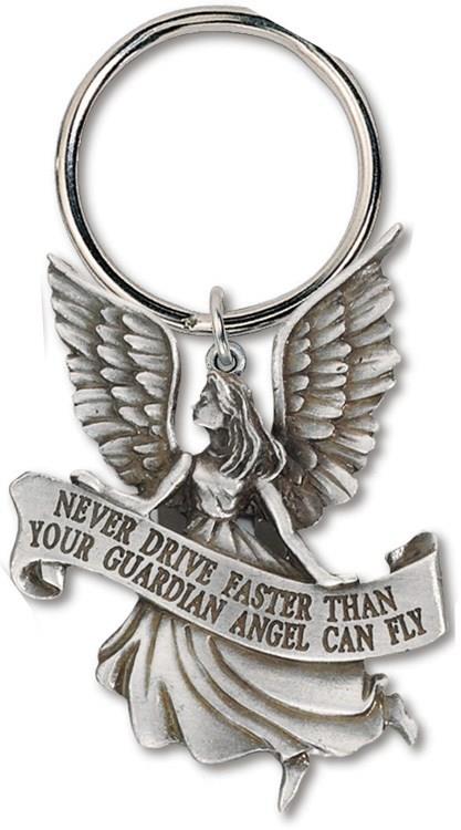 Guardian Angel Pewter Key Ring – “Never Drive Faster Than Your Guardian Angel Can Fly”