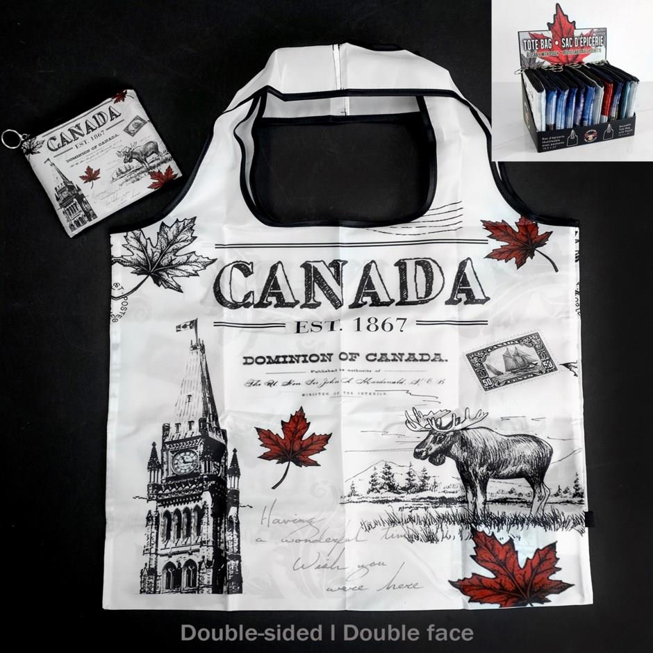 Canada Motif Reusable Shopping Bag with Zippered Storage Pouch
