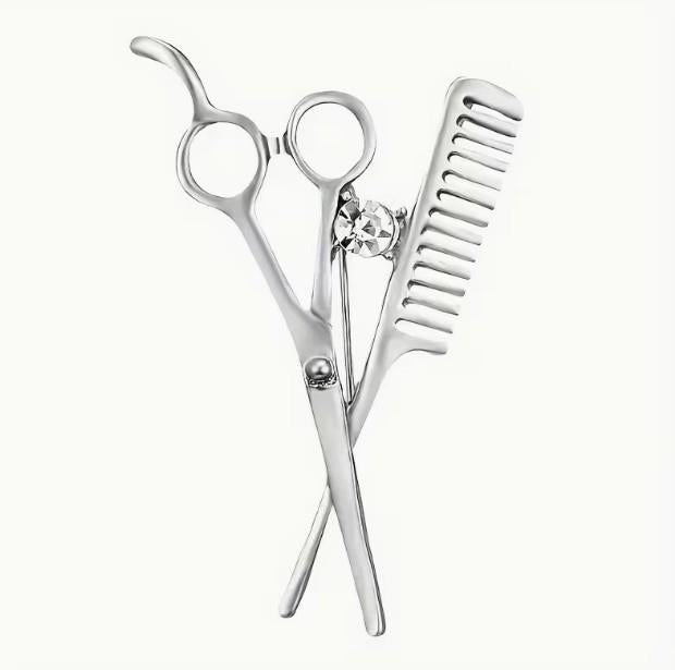Silver Tone Hairdresser Brooch