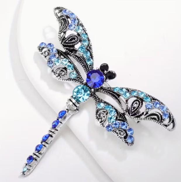 Silver Dragonfly Brooch with Navy & Turquoise Stones