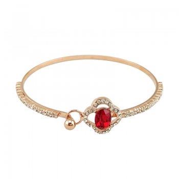 Rose Gold Clover Bracelet with Red Rhinestone Center