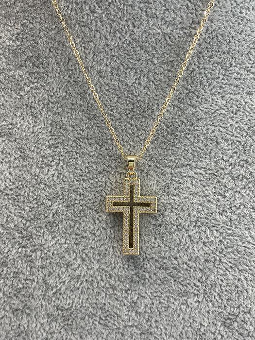 Gold Open Cross Necklace with Rhinestones