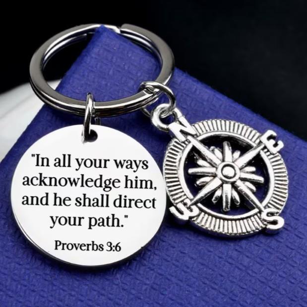 Scripture Key Tag with Compass Charm – Proverbs 3:6