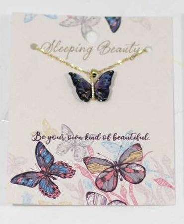 Dark Blue Resin Butterfly Necklace with Crystal Accents