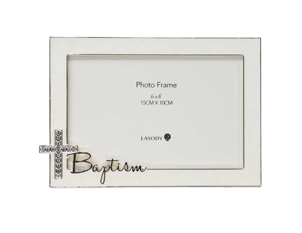 Baptism Photo Frame with Crystal Cross – 6x4 Keepsake Frame