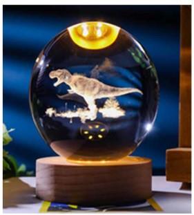 3D Dinosaur Crystal Ball with Wood Base – LED Light