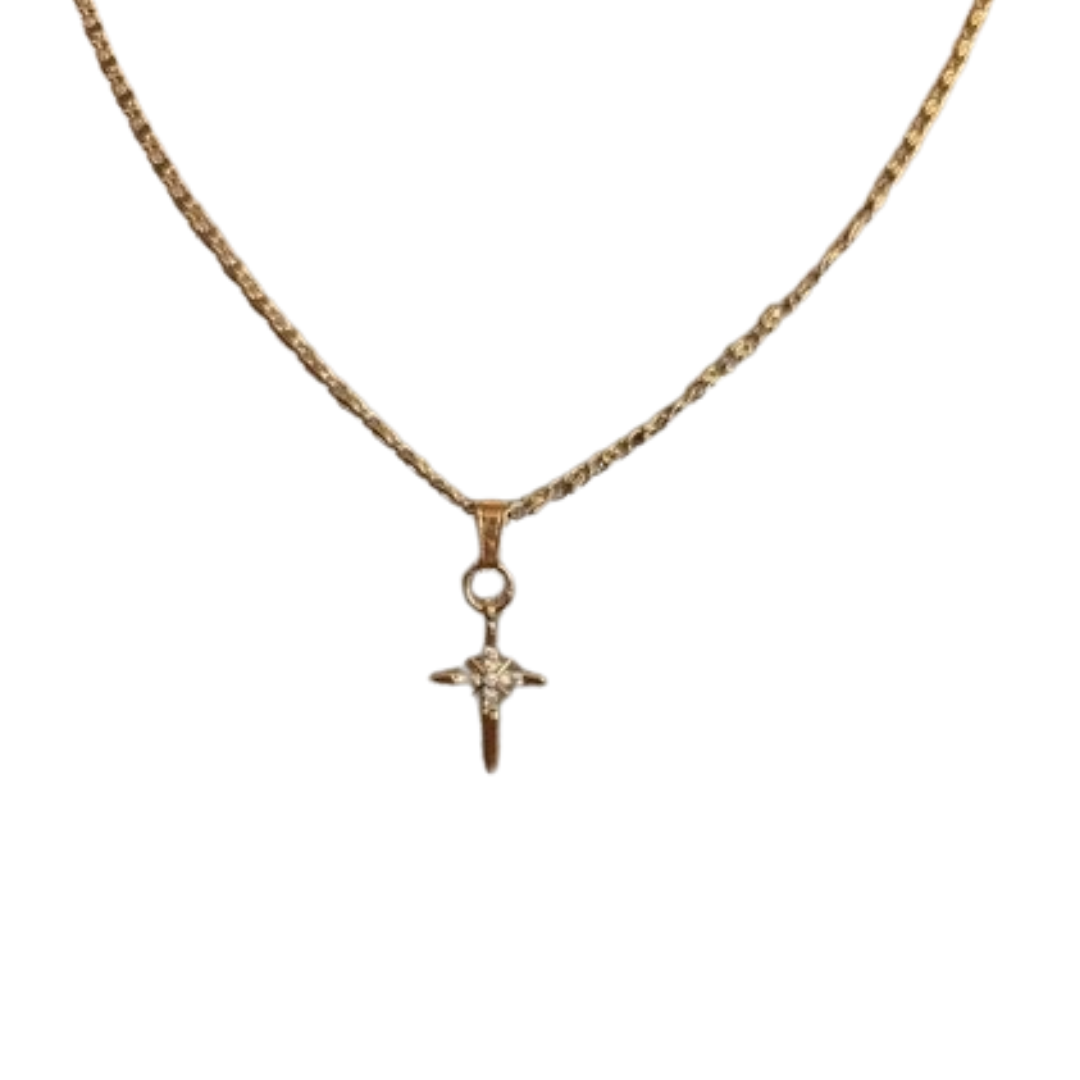 Gold-Finish Cross Necklace with CZ Accents