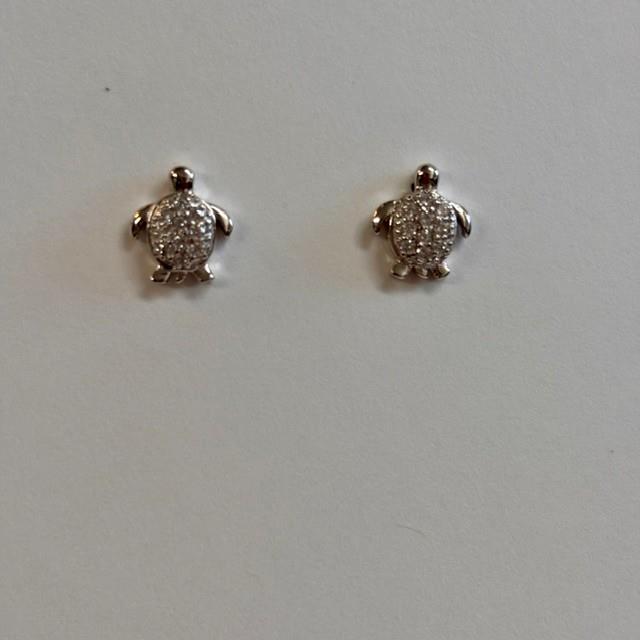 Sterling Silver Turtle Stud Earrings with Crystals