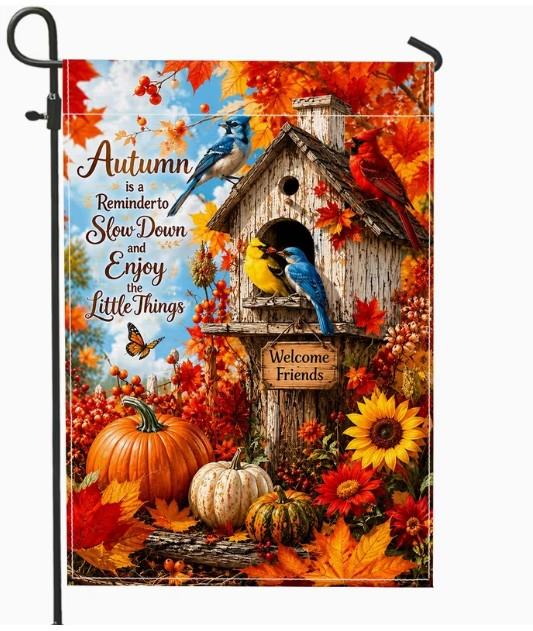 Autumn Birdhouse Garden Flag