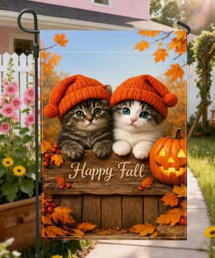 Happy Fall Kittens Garden Flag