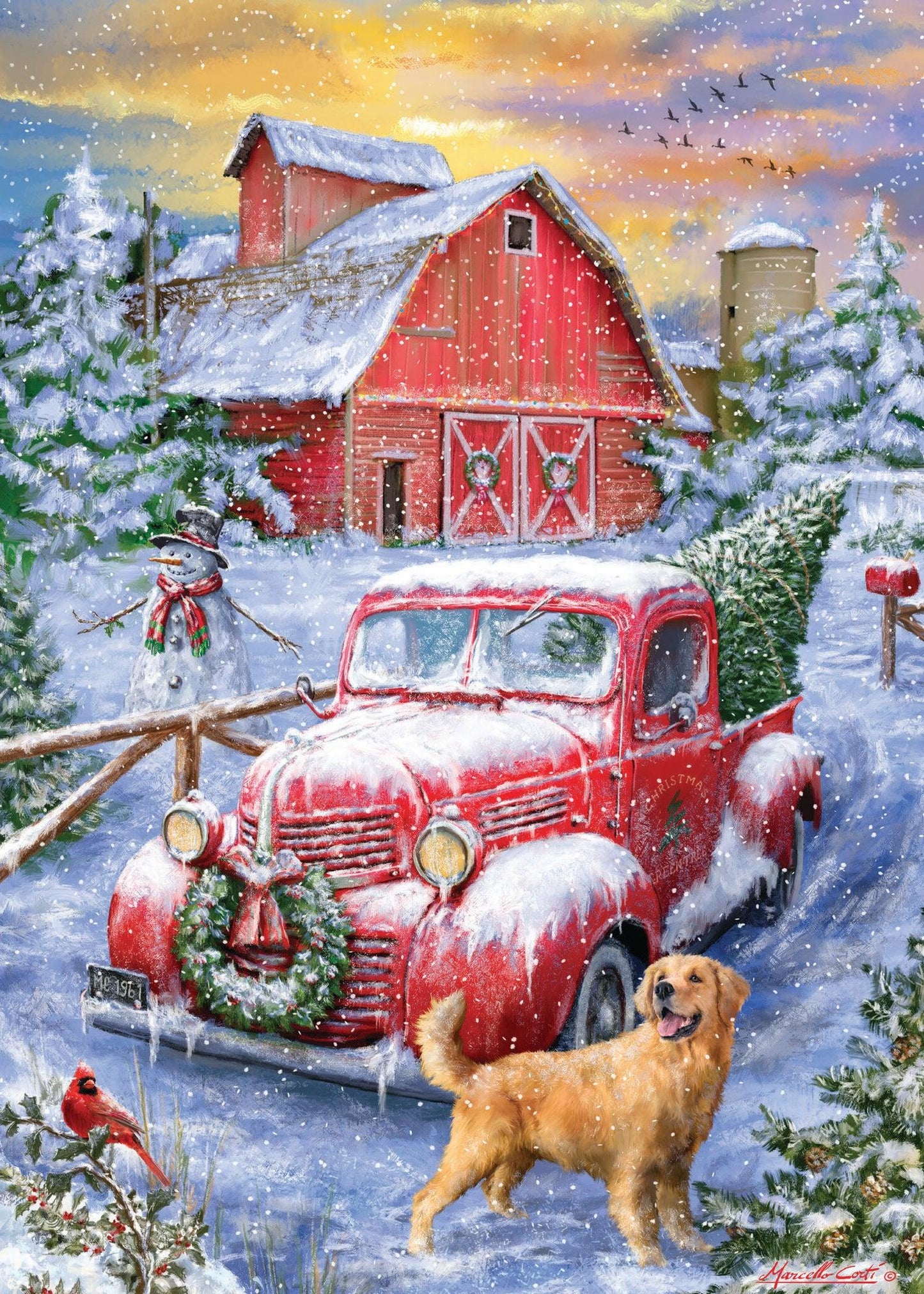 Winter Truck & Barn Christmas Card