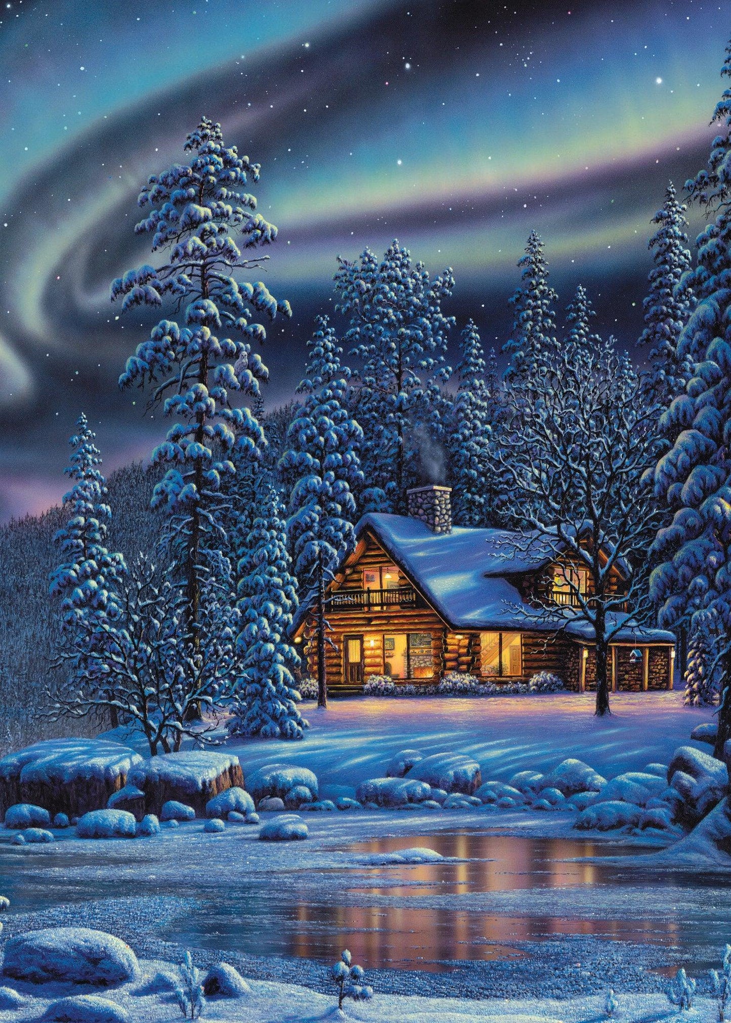 Northern Lights Cottage Christmas Card