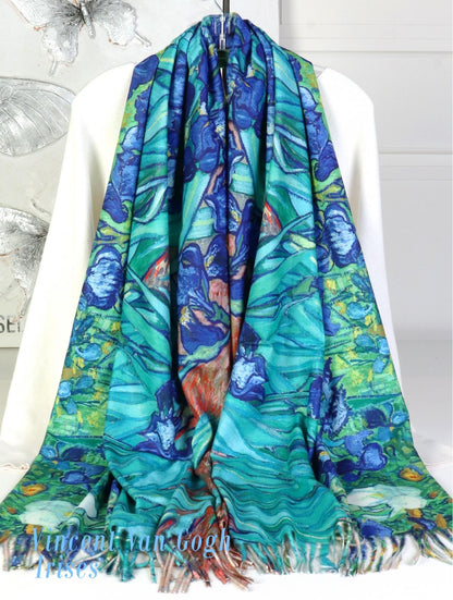 Van Gogh Irises Fashion Scarf with Tassels