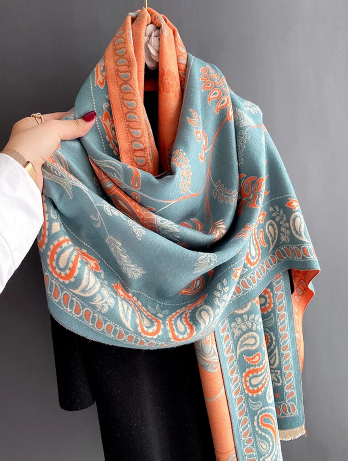 Teal & Orange Paisley Print Blanket Scarf