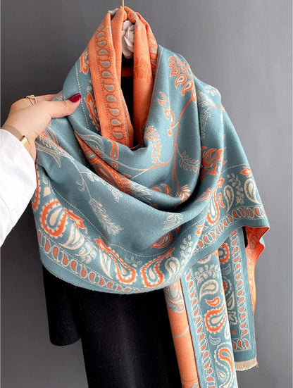 Teal & Orange Paisley Print Blanket Scarf