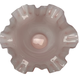 Vintage Pink Rose Overlay Ruffled Glass Bowl – 3.5" x 7"
