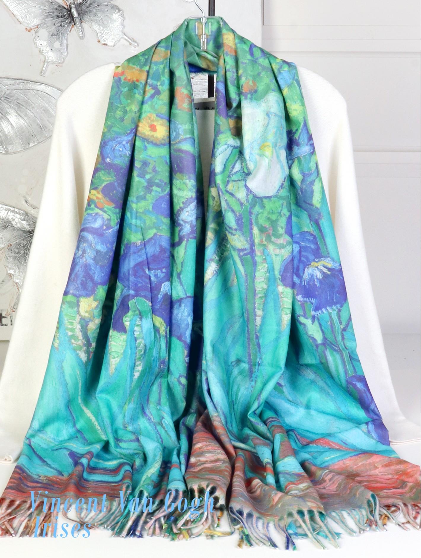 Van Gogh Irises Fashion Scarf with Tassels