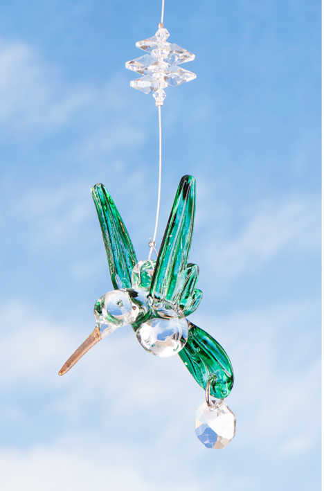 Blown Glass Hummingbird Crystal Suncatcher