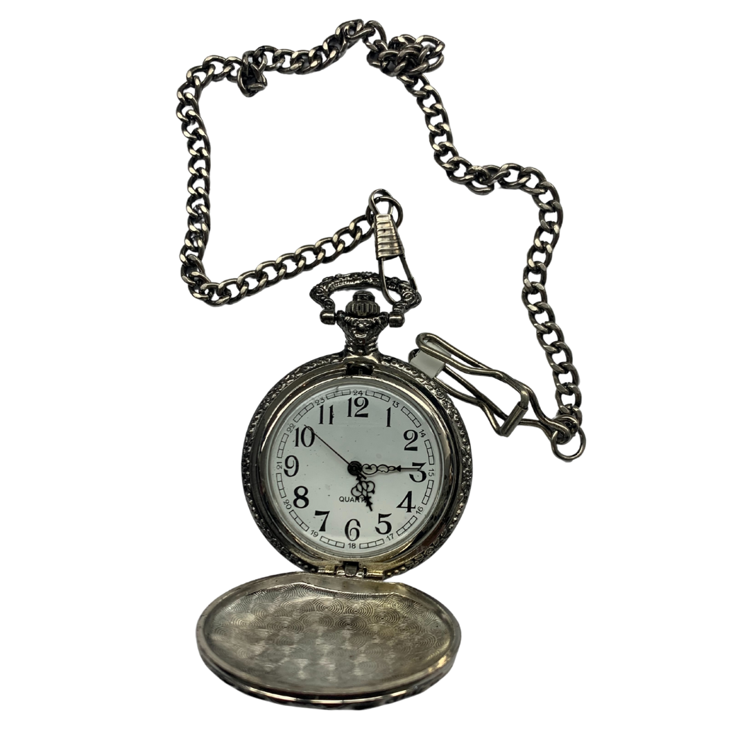 Silver Pocket Watch with Embossed Horses