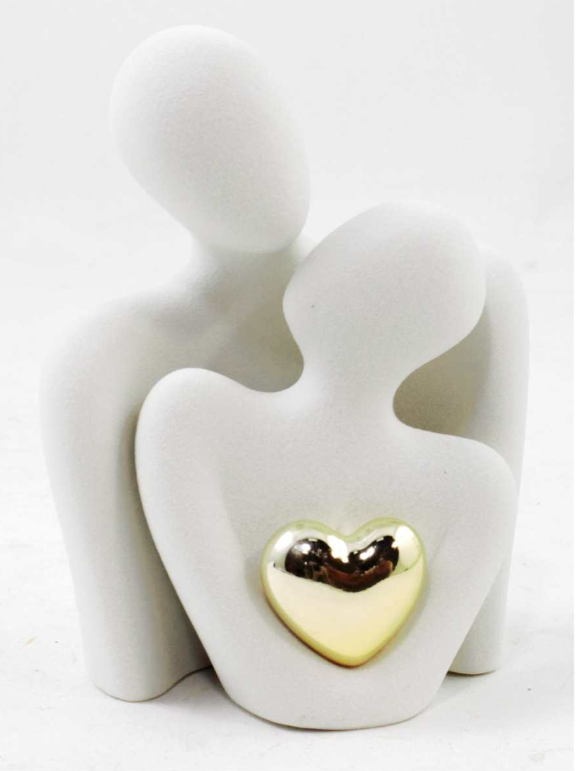 White Couple Figure with Gold Heart