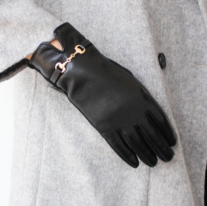 Faux Leather Gloves with Buckle Detail
