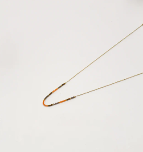 Mid Length Necklace | Delicate Beads. Orange