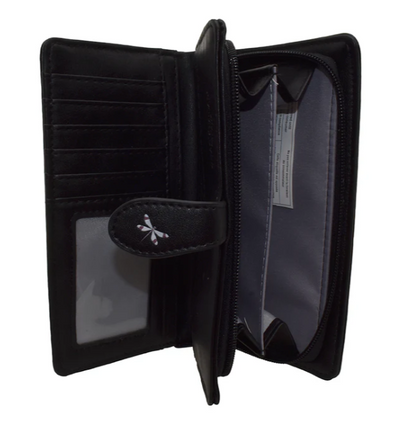 Black Embossed Floral & Dragonfly Wallet