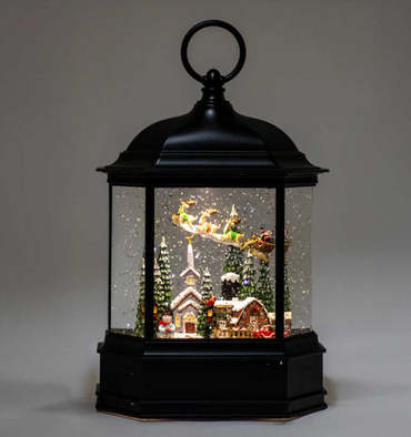 Glitter Lantern – Santa Flying Over Town