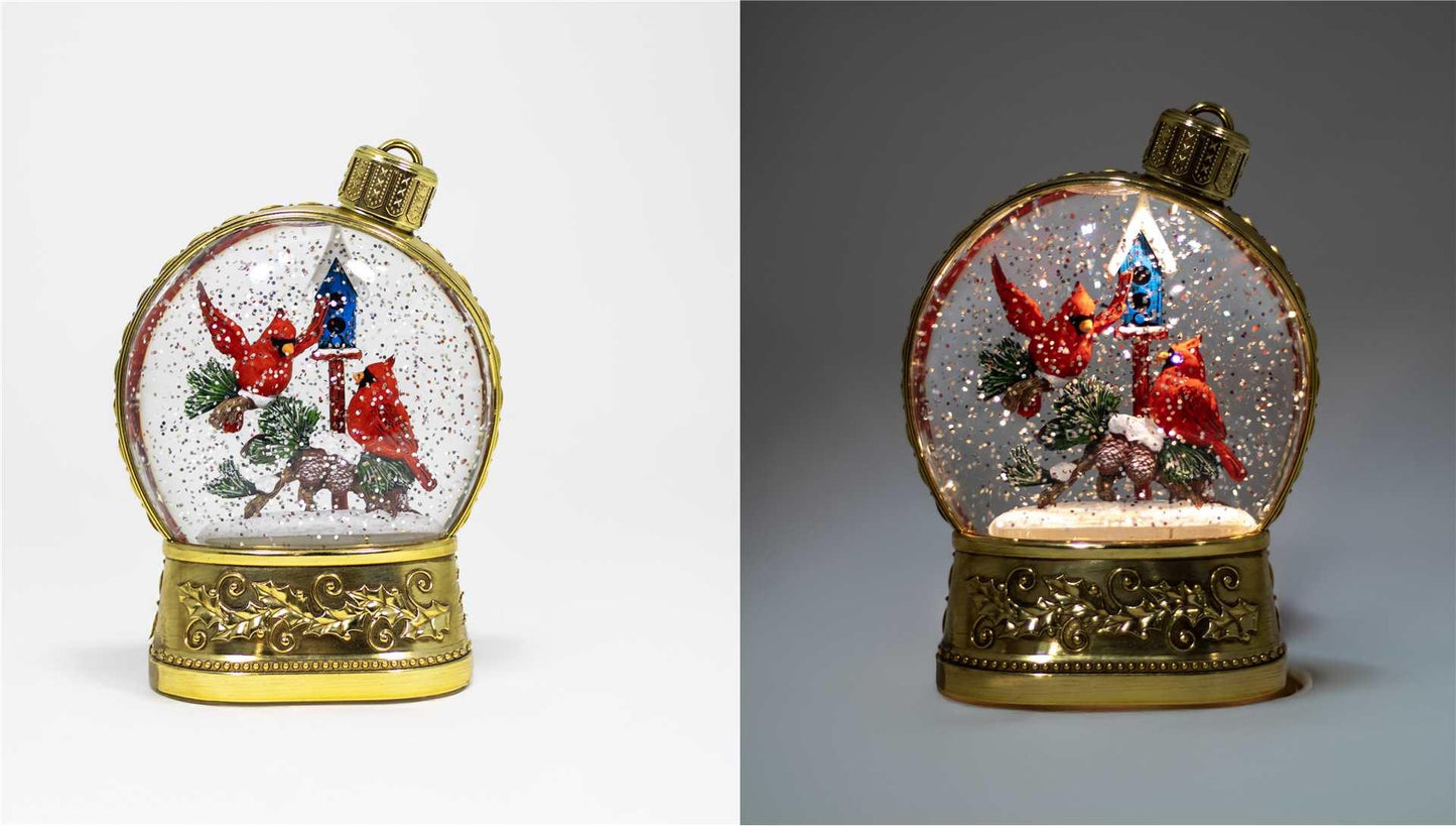 LED Swirling Glitter Ornament Lantern with Cardinals