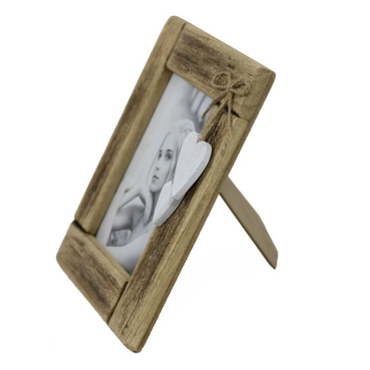 Driftwood Photo Frame with Hanging White Hearts – 5" x 7"