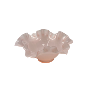 Vintage Pink Rose Overlay Ruffled Glass Bowl – 3.5" x 7"