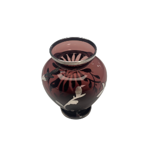 Vintage Amethyst Glass Vase with Silver Overlay – 3.25"