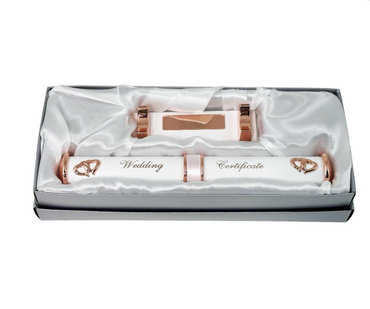 White & Rose Plated Wedding Certificate Holder with Stand