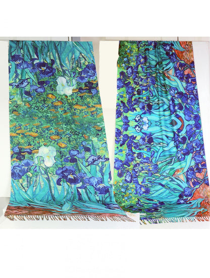 Van Gogh Irises Fashion Scarf with Tassels