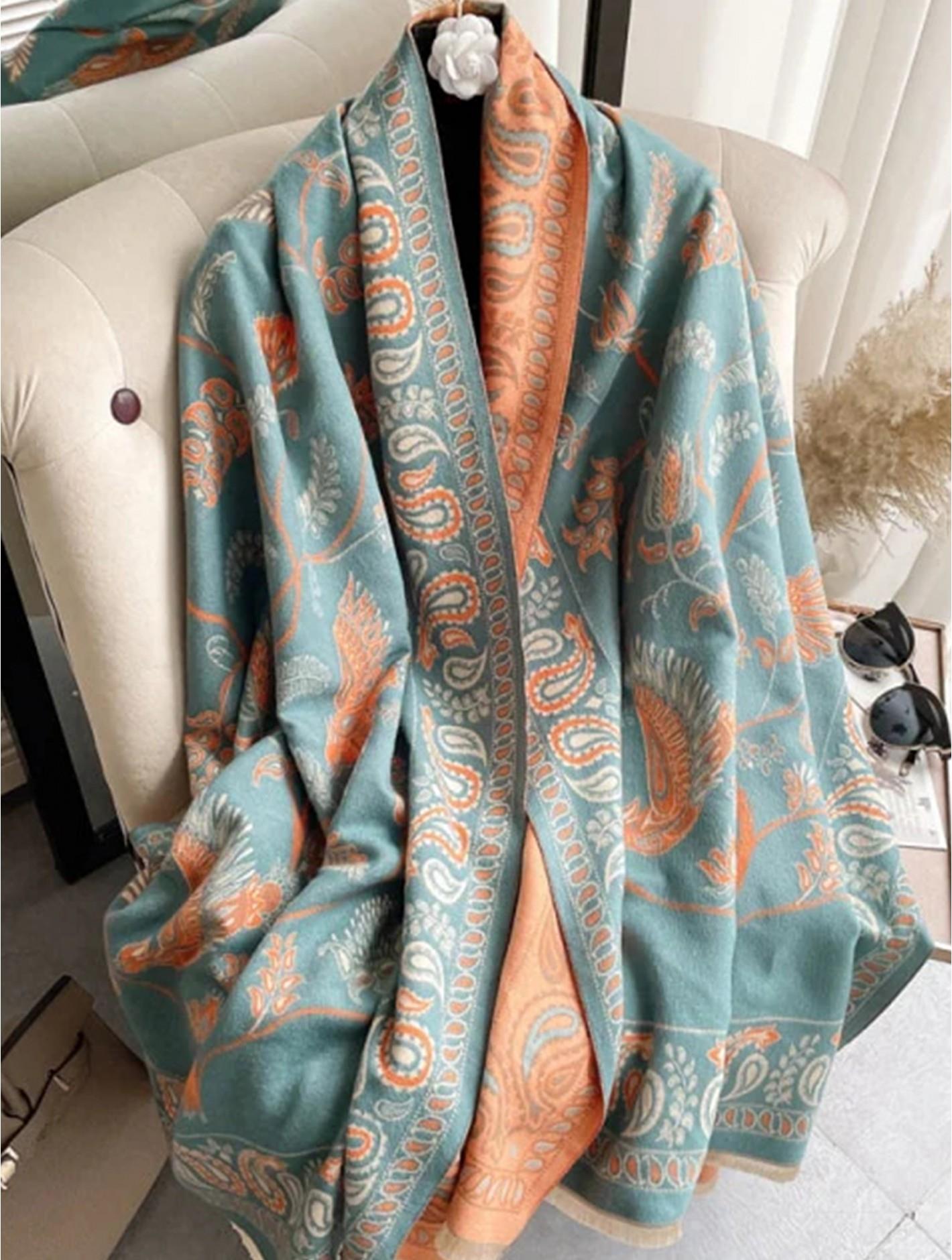 Teal & Orange Paisley Print Blanket Scarf