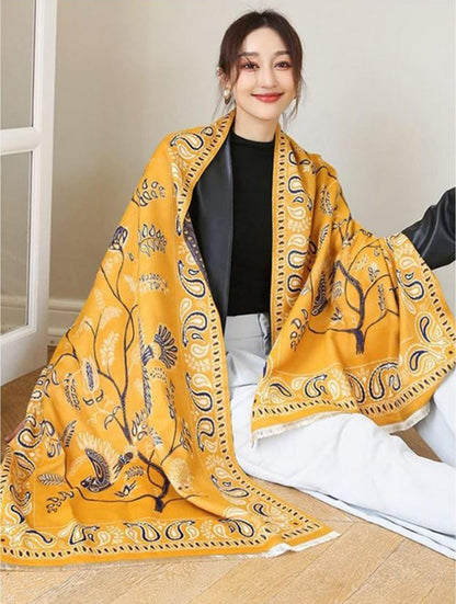 Mustard & Navy Paisley Print Blanket Scarf
