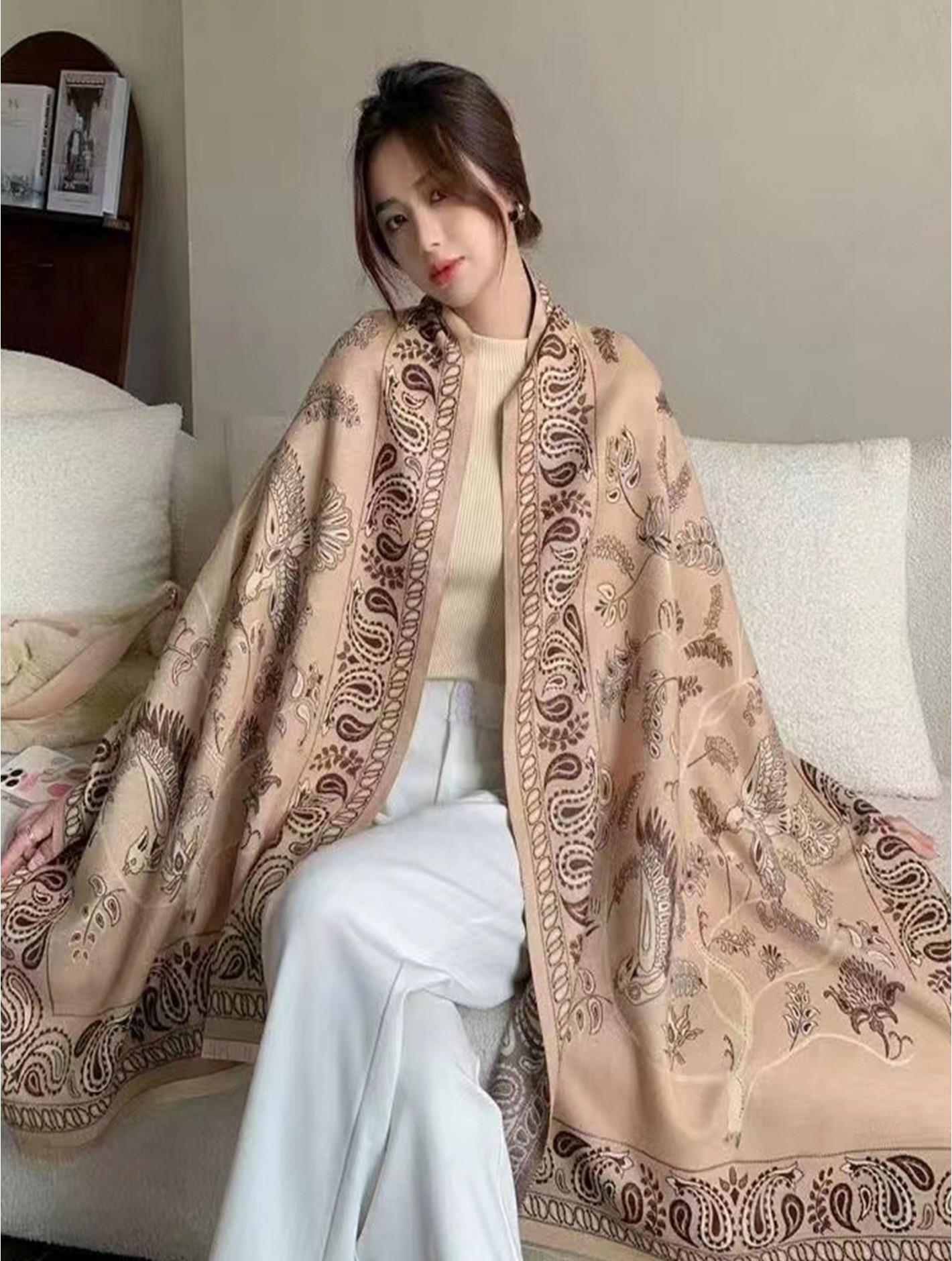 Tan & Brown Paisley Print Blanket Scarf