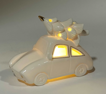 Porcelain White LED Christmas Car with Tree