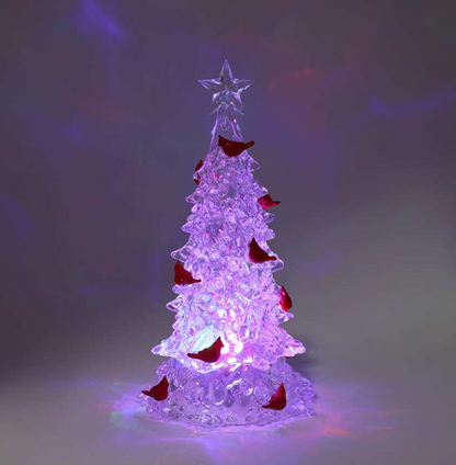 Light-Up Acrylic Tree with Red Cardinals
