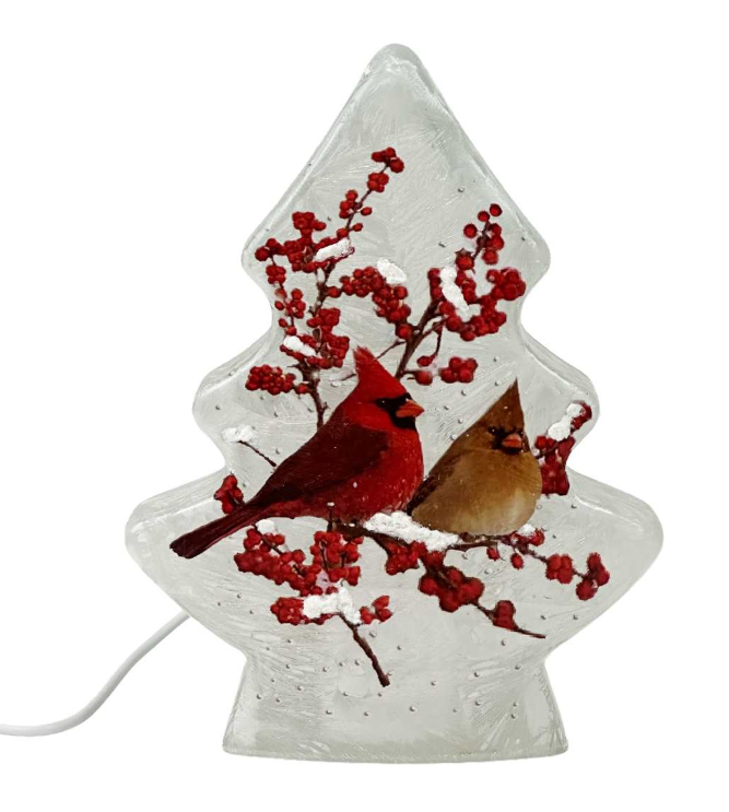 Light-Up Glass Cardinal Tree