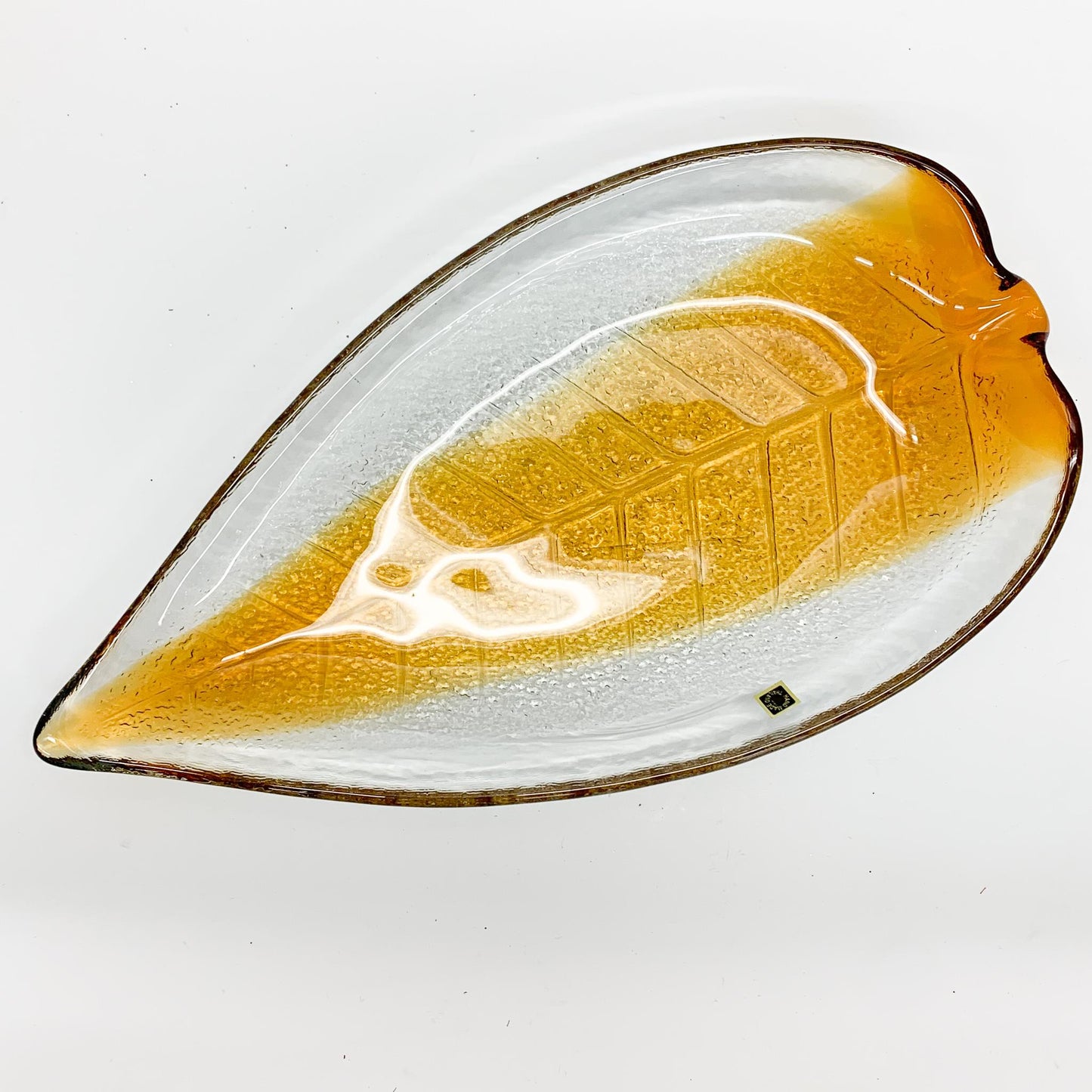 Glass Amber Leaf Platter