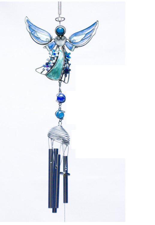 Blue Stained Glass Angel Wind Chime