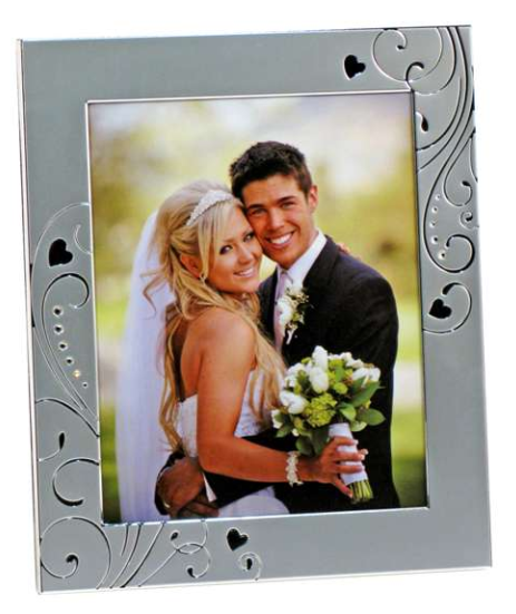 Two-Tone Silver Frame with Swirls, Crystals & Hearts 8x10